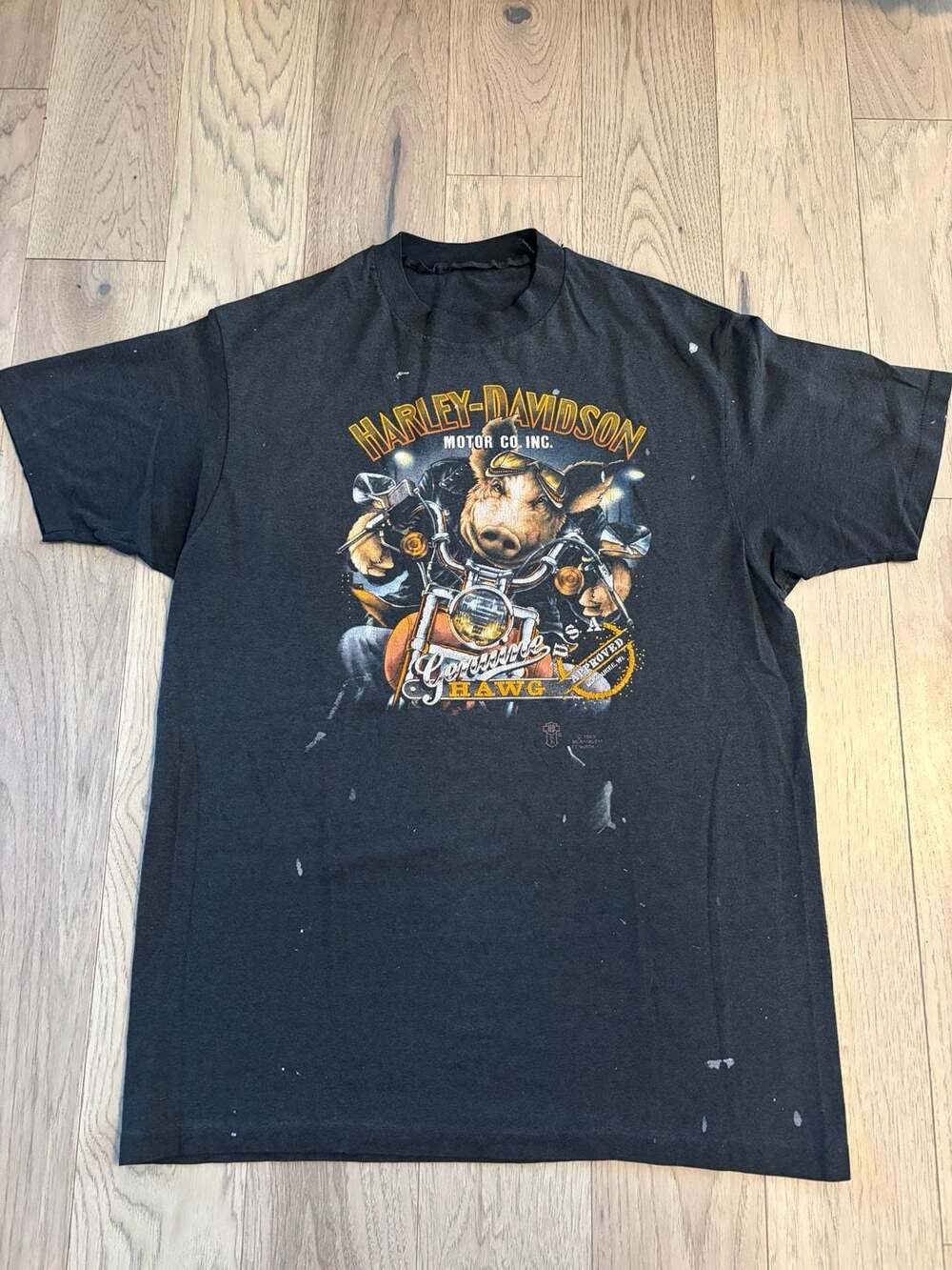 Rare Vintage 1989 Harley-Davidson 3D Emblem Genuine Hawg Pig T-Shirt